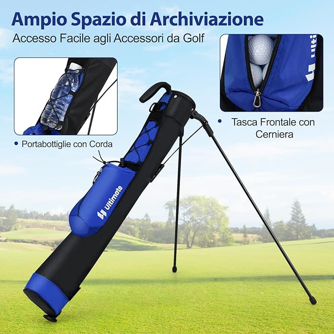 Borsa da Golf Leggera con Supporto, per Campo Pratica, Par 3 e Campi Esecutivi, Borsa da Golf con Tracolla Regolabile, Tasca e Portabottiglie per Donne e Uomini
