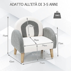 Divano Sedia per Bambini con Tessuto Morbido, Sedia Imbottita con Schiuma ad Alta Elasticità Gambe in Legno Massiccio, Adatta per Asilo Sala, Giochi Camera (grigio)