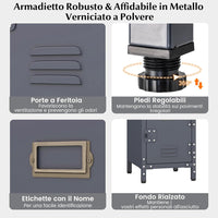Armadio in Metallo con 3 Porte Chiudibili, Piedini Regolabili, Dispositivo Anti-Ribaltamento, Armadietto Verticale a 3 Ripiani per Casa, Ufficio, Scuola e Garage, 30 x 35 x 100 cm