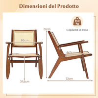 Poltrona Lounge, Poltrona Ergonomica in Rettan e Bambù con Schienale e Braccioli, Portata 150 kg, Sedia Bohemien per Soggiorno, Camera da Letto e Studio