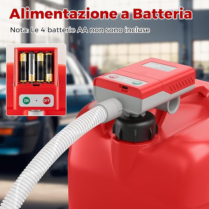 Pompa di Trasferimento del Carburante con Sensore di Arresto Automatico, Pompa Travaso Gasolio Elettrica a Batterie o Ricaricabile con Adattatore di 3 Dimensioni, con Infusione di 14L/ min