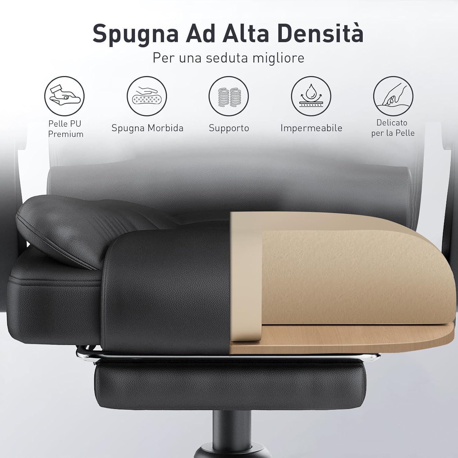 Sedia Ufficio con Poggiapiedi Telescopico - RATTANTREE - Altezza Regolabile - Braccioli Imbottiti - Nero