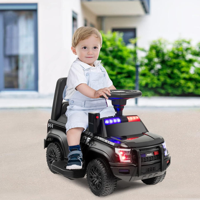 Auto Elettrica per Bambini, Auto della Polizia Giocattolo con Clacson Luce di Avvertimento e Suono della Sirena, Velocità 3 km/h, per Bambini 18-60 Mesi (Nero)