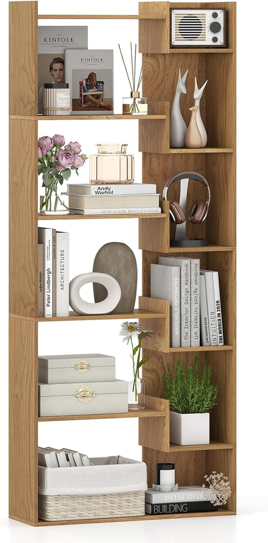 Libreria a 6 Ripiani, Scaffale Alto Salvaspazio in Legno, Libreria Moderna per Studio, Ufficio, Soggiorno e Camera da Letto, 69 x 22 x 163 cm (Naturale)