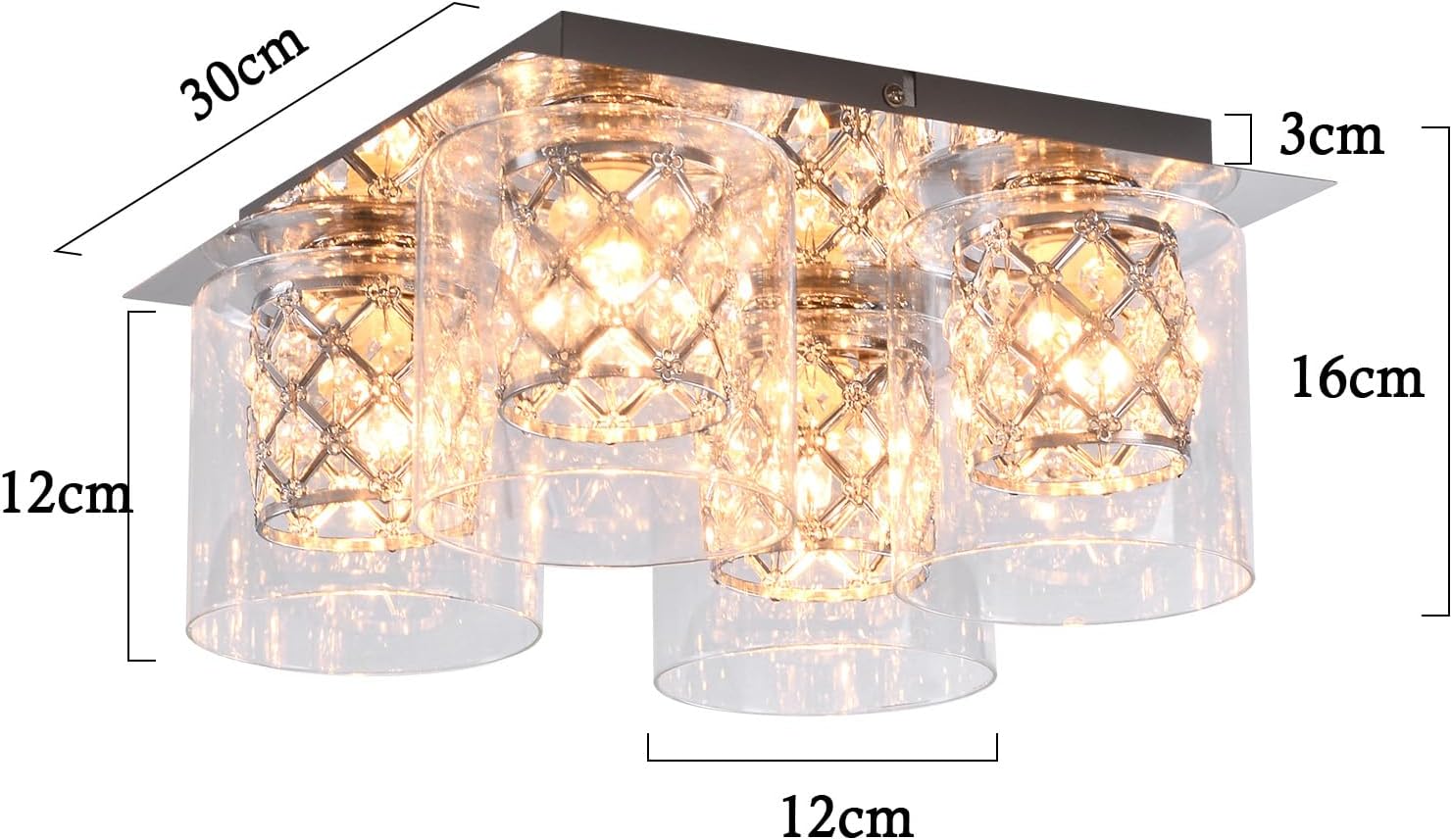 ZMH Lampada da soffitto plafoniera cristallo trasparente 4 luci per soggiorno cucina