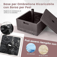 Base per Ombrellone, con Tavolino e Sacca Ponderata, Supporto per Ombrellone 45L di Acqua, 67 kg di Sabbia, Base Ombrellone 3 in 1 con Vassoio, per Ombrellone 38 mm/48 mm (Marrone)