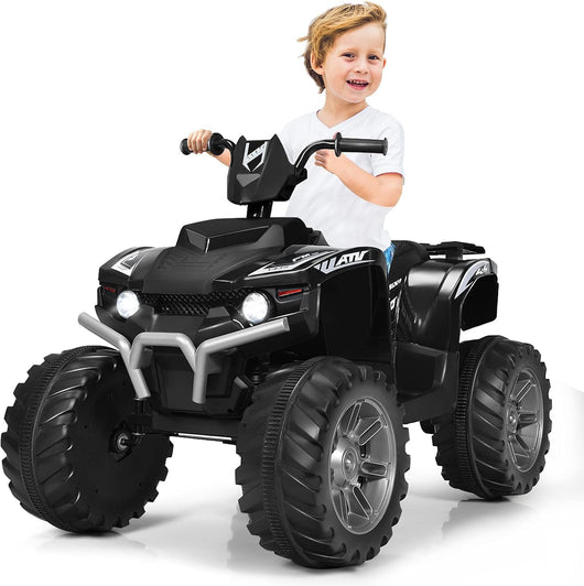 12 V Quad Elettrico per Bambini, Auto Elettrica Cavalcabile con Luci LED e Musica, Velocità Fino a 5km/h, per Bambini 3-7 Anni (Nero)
