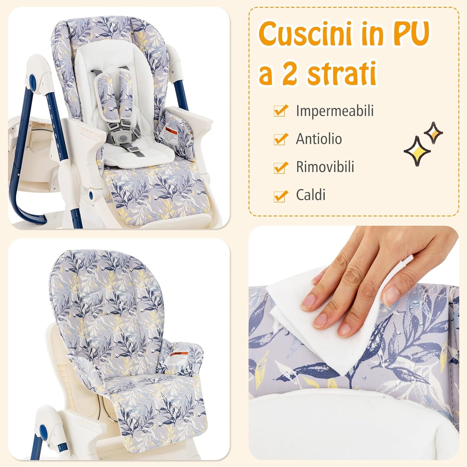 Seggiolone Pappa per Bambini e Neonati, Seggiolone Pieghevole Multifunzione con Ruote, Altezza Regolabile, Poggiapiedi e Schienale, Vassoio Rimovibile, per 6-36 Mesi (Blu)