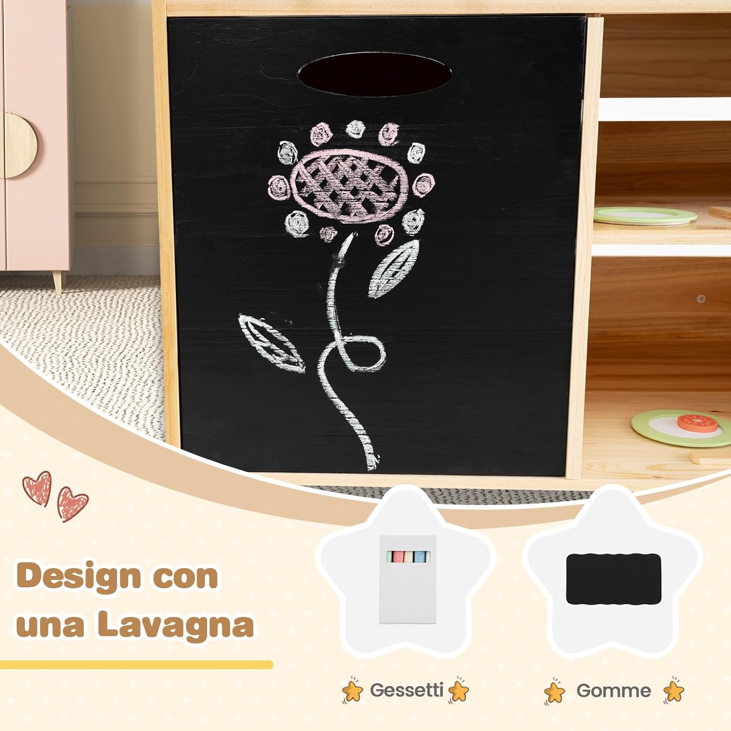Cucina Giocattolo per Giardino Set di Griglia per Barbecue, Cucina per Bambini in Legno di Abete con Lavagna e Lavello, Set Cucina con 25 Accessori BBQ, 69 x 40 x 90 cm, per Bambini 3+ Anni