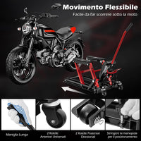 Ponte Sollevatore Idraulico per Moto, Sollevatore Motociclette Fino a 680 kg, Cric Alzamoto con Ruote e Piattaforma Regolabile in Altezza a Pedale Resistente per ATV, UTV per Officina (Rosso)