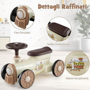 Auto a Spinta per Bambini, macchina cavalcabile con Suono e Spazio di Archiviazione, Auto Scorrevole a Piedi con Volante per Bambini 19-36 Mesi (Beige)