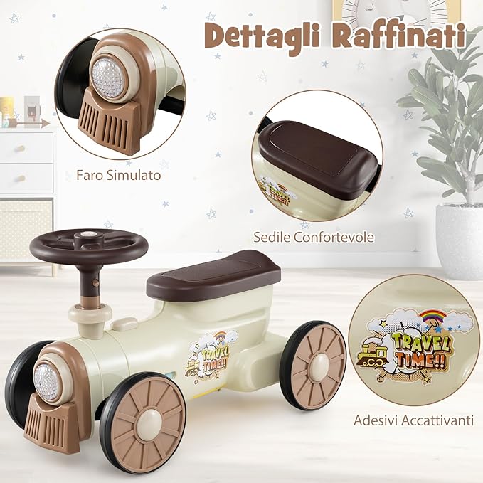 Auto a Spinta per Bambini, macchina cavalcabile con Suono e Spazio di Archiviazione, Auto Scorrevole a Piedi con Volante per Bambini 19-36 Mesi (Beige)