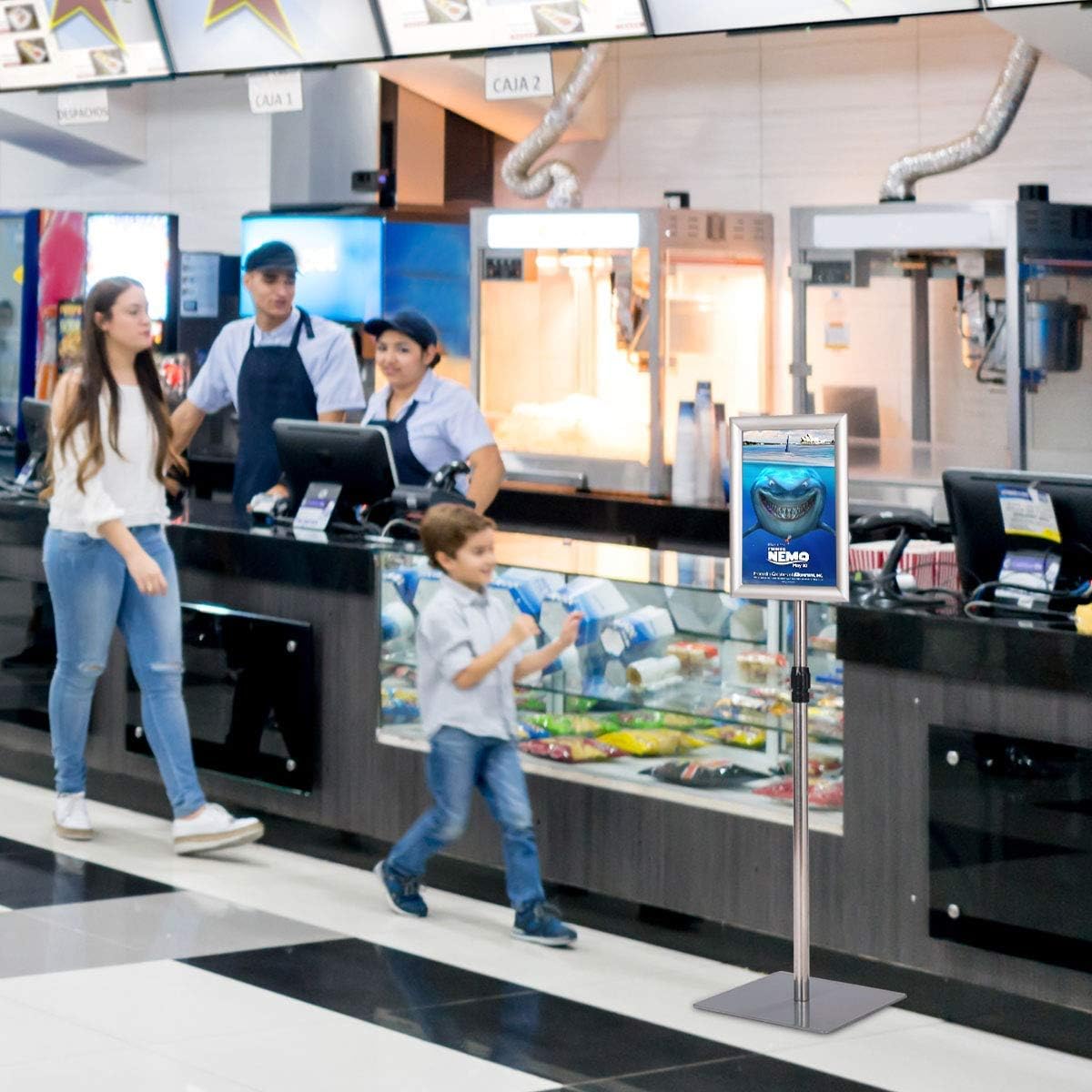 A4 Poster Stand, Espositore da Pavimento, Supporto Poster/Menù per Pubblicità da Terra, Girevole a 360 Gradi, Regolabile in Altezza (Argento A4)