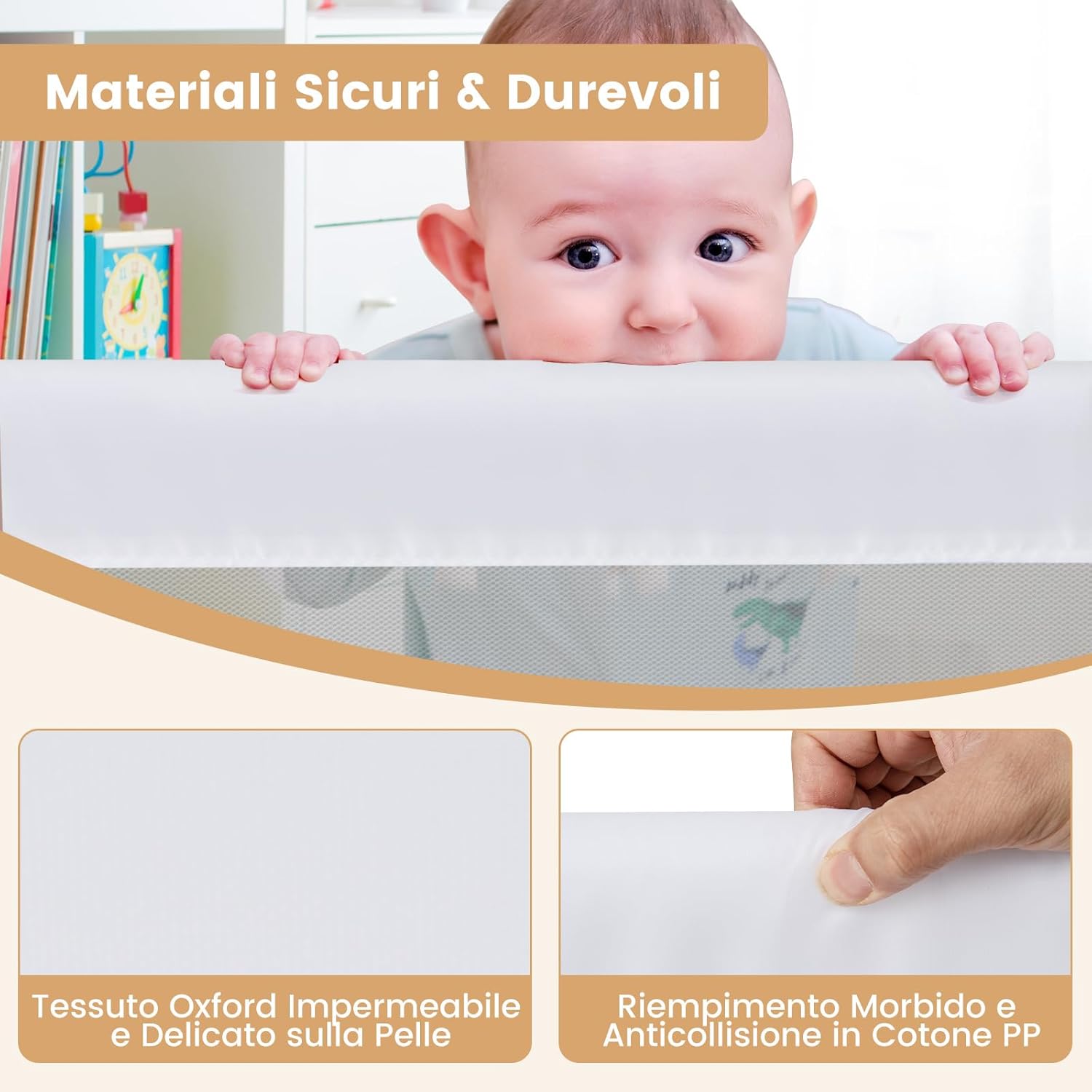 Sponda Letto per Bambini 105/120/150 cm, Barriera di Sicurezza per Neonati, Barriera Letto Pieghevole e Portatile, con Cinghia di Sicurezza (Bianco, 152 x 34 x 42 cm)