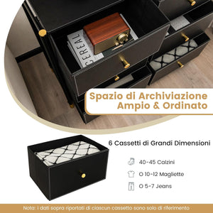 Cassettiera con 5/6/8 Cassetti, Comò in Tessuto con Struttura Metallica e Cassettone, Organizer da Terra Multiuso per Soggiorno Armadio Ingresso (6 Cassetti)