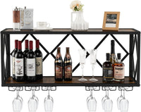 Portabottiglie da Parete, Scaffale per Esposizione di Vino con 6 File di Portabicchieri, Scaffale per Conservare 39 Bottiglie e 12 Bicchieri, Adatto per Cucina, Soggiorno, Sala da Pranzo