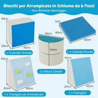 Set di 6 Blocchi di Schiuma per Arrampicata per Bambini, Blocchi in Schiuma per Arrampicarsi e Strisciare, Costruzione Mattoncini Morbidi per Bambini 12+ Mesi (Blu)