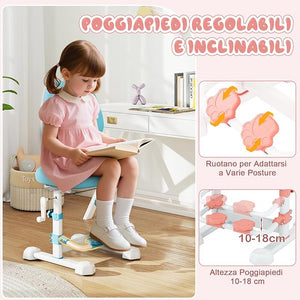 Sedia da Studio per Bambini, Poltrona Ergonomica da Scrivania con Schienale Doppio Regolabile e Poggiapiedi, Sedia Regolabile in Altezza Senza Braccioli per Bambini 3+ Anni (Rosa)