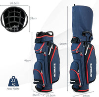 Borsa da Golf Leggera e di Grande Capacità, Sacca da Golf con 14 Divisori, 8 Tasche, Cappuccio Antipioggia, Tracolla, Borsa Termica per Bevande, Ideale per Uomini e Donne (Blu)
