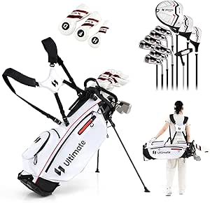 Set Completo di Mazze da Golf con Sacca a Treppiede, Include con Driver 1 da 460CC, Legno 3, Ibrido, Ferri 5, 6, 7, 8, 9, P, S, Putter e Copertura Antipioggia per Destrimani
