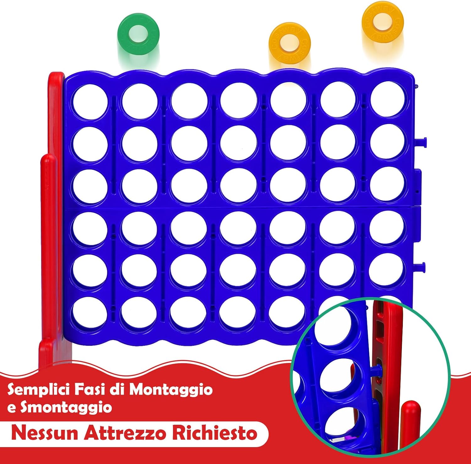 Forza 4 gigante, Set forza 4 per bambini e adulti, Con canestro e gioco di lancio, Perfetto per feste di compleanno e vacanze (Rosso)