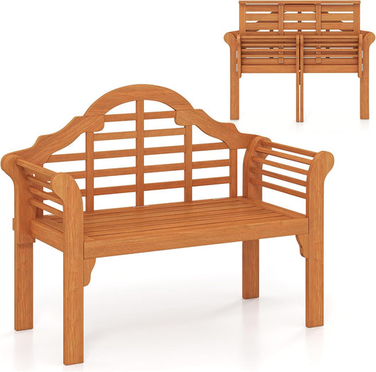 Panchina da Esterno Pieghevole, Panchina in Legno Massello con Braccioli Curvi e Schienale, Panchina da Giardino, Balcone e Cortile, Portata 360 kg, 123 x 54 x 96 cm (Modello 3)