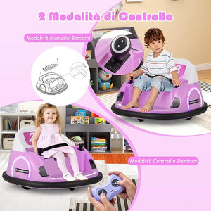 Autoscontro Elettrico per Bambini, Macchina Elettrica per Bambini con Luci LED, Connessione Wireless, Musica Giro a 360°, Macchina Cavalcabile per Bambini 18+ Mesi (Rosa)