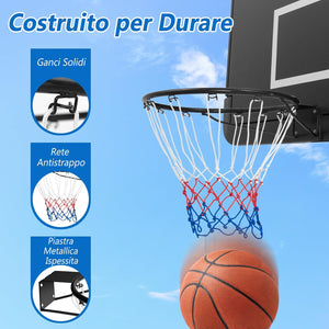 Canestro da Basket a Parete, Anello da Pallacanestro da Muro per Bambini e Adulti con Rete Antipioggia, Cerchio Universale da Basket per Interni ed Esterni