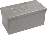 Cassapanca Contenitore Pouf Panca Poggiapiedi Similpelle Pelle Finta Coccodrillo 76x38x38 cm Grigia