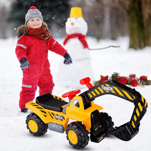 Ruspa Elettrica Multifunzione per Bambini, Escavatore Giocattolo Cavalcabile Elettrica, con Pietra ed Casco, Regalo per Bambini 3 Anni+, 89x45x30 cm