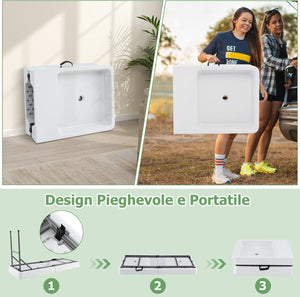 Tavolo Pieghevole Giardino 150 cm, Tavolo da Esterno con Doppi Lavelli, Tubi di Scarico, con Raffreddatore per Ghiaccio, Contenitore per Bevande, per Giardino Campeggio
