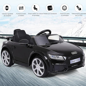 Audi 12V Auto Elettrica per Bambini, Macchina Elettrica con Velocità 2,5-5 km/ora, con Telecomando USB MP3 Luci LED (Nero)