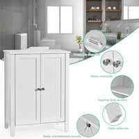 Mobile Bagno con Ripiani 60 x 30 x 80,5 cm, Mobiletto Multiuso con Doppia Anta e Mensola Regolabile, Mobile a Terra Salvaspazio per Casa, Soggiorno e Corridoio (Bianco)