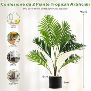 Set di 2 Piante Artificiali di Palma 90 CM/140 CM, Pianta Finta in Vaso da Interno ed Esterno, Decorazione Moderna per Soggiorno, Veranda, Ufficio e Negozio (90 cm)
