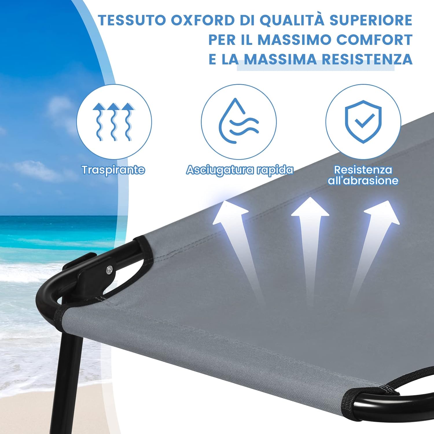 Brandina Campeggio, Letto da Campeggio Pieghevole Portatile con Telaio in Metallo e Piedini Antiscivolo, per Campeggio, Spiaggia, Prato, Ufficio, Grigio