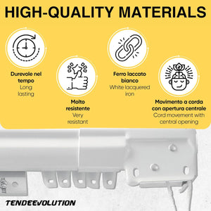 Binario estensibile a corda per tenda in ferro laccato bianco, Bastone estensibile da 213 a 400 CM