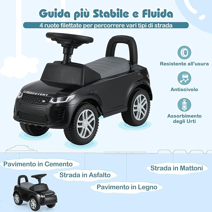 Macchinina Cavalcabile per Bambini, Macchina a Spinta con Clacson, Suoni del Motore e Spazio di Stoccaggio, Auto Giocattolo per Bambini da 1-3 Anni (Nero)