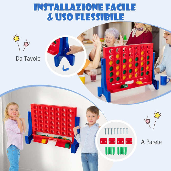 Forza 4 da Tavolo o da Parete, Forza 4 Gigante con Sacca e 42 Pedine, Gioco da Parete per Adulti e Bambini, Divertimento Familiare, Feste all'Aperto (Blu)