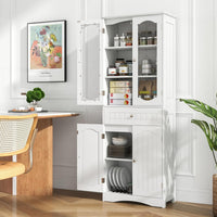 Armadietto Salvaspazio 60 x 30 x 160cm, Mobile Bagno con 2 Ripiani Regolabili, Cassetto e 2 Porte in Vetro Temprato, Armadio da Bagno per Ufficio, Soggiorno e Camera da Letto, Bianco