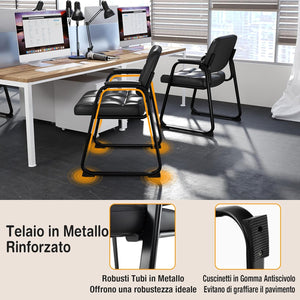 Set di 2 Sedie per Ospiti, Poltrona in Pelle Artificiale con Struttura in Metallo e Braccioli Imbottiti, Sedia da Ufficio Moderna per Sala Conferenze, Portata 120 kg