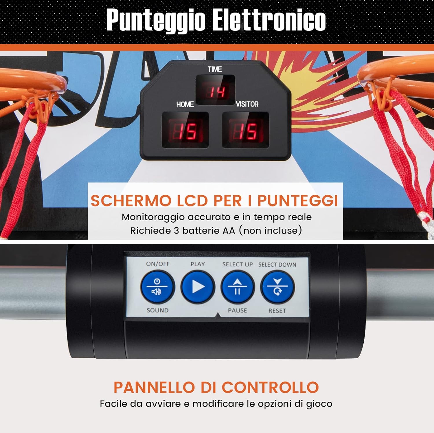 Macchina da Pallacanestro Elettronica, Canestro Basket da Camera a Doppio Tiro Pieghevole con Punteggio Elettronico, 4 Palle, 8 Modalità di Gioco e 2 Canestri (Bianco)