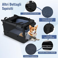 Trasportino Pieghevole per Cani e Gatti, Borsa da Trasporto per Animali con 2 Aperture, Finestra, Cesto Interno in Rete, Tasche Laterali e Porta Bicchiere, Gabbia Morbida e Portatile (M)