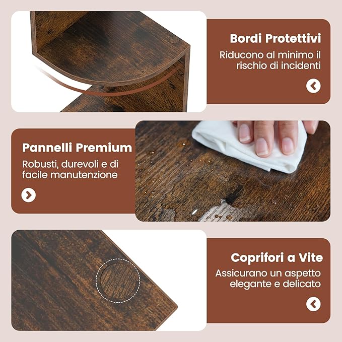 Scaffale Angolare a 5 Livelli, Scaffale Sospeso a Muro, Organizzatore di Stoccaggio a Parete, Espositore in Legno per Soggiorno Camera da Letto e Cucina, 20 x 20 x 126 cm (Marrone)