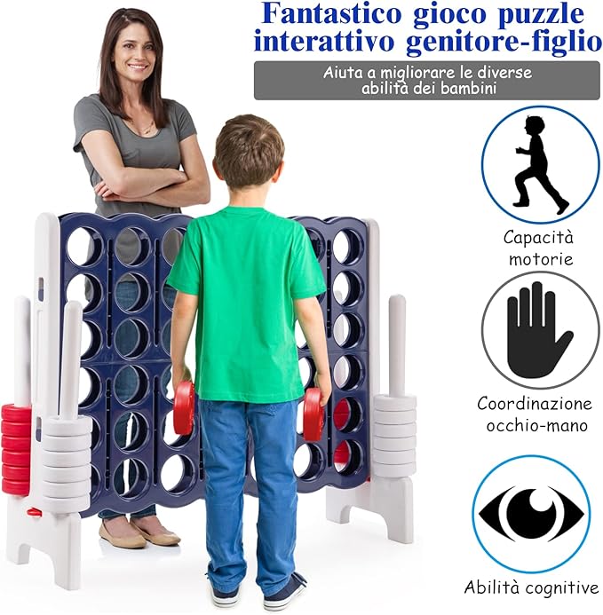 Forza 4 Gigante per Bambini e Adulti, Set Forza 4 per Interni ed Esterni, Gioco Familiare per Feste e Vacanze, 120 x 42 x 104 cm