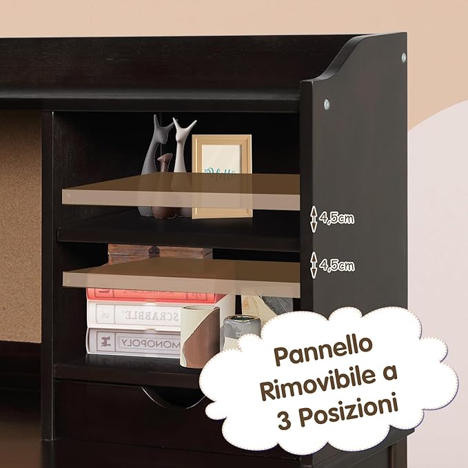 Set Scrivania e Sedia per Bambini 5-12 Anni, Tavolo in Materiale Sicuro con Bacheca in Sughero, 2 Cassetti e Spazio Ampio, Design Moderno, Ideale per Studio e Disegno (Nero)