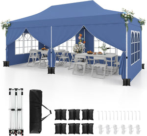 Gazebo da Giardino 3 x 6 m, Tendone per Feste con 6 Pannelli Laterali Rimovibili, con Borsa da Trasporto, Design Pop-up, per Matrimonio Eventi e Barbecue (Blu)
