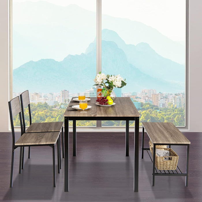 Set Tavolo e Sedie da Cucina 4 Pezzi, Tavolo da Pranzo con 2 Sedie e 1 Panca, Set Mobili da Cucina Salvaspazio con 4 Posti, per Cucina, Sala da Pranzo, Soggiorno (Rovere grigio)