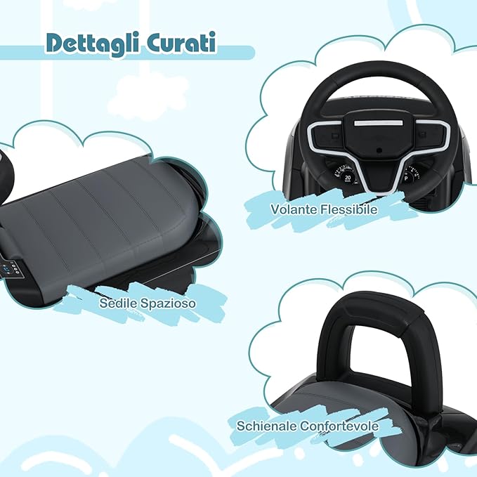 Macchinina Cavalcabile per Bambini, Macchina a Spinta con Clacson, Suoni del Motore e Spazio di Stoccaggio, Auto Giocattolo per Bambini da 1-3 Anni (Nero)