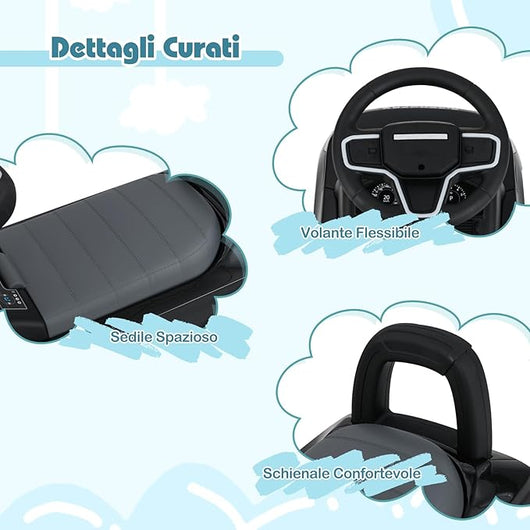 Macchinina Cavalcabile per Bambini, Macchina a Spinta con Clacson, Suoni del Motore e Spazio di Stoccaggio, Auto Giocattolo per Bambini da 1-3 Anni (Nero)