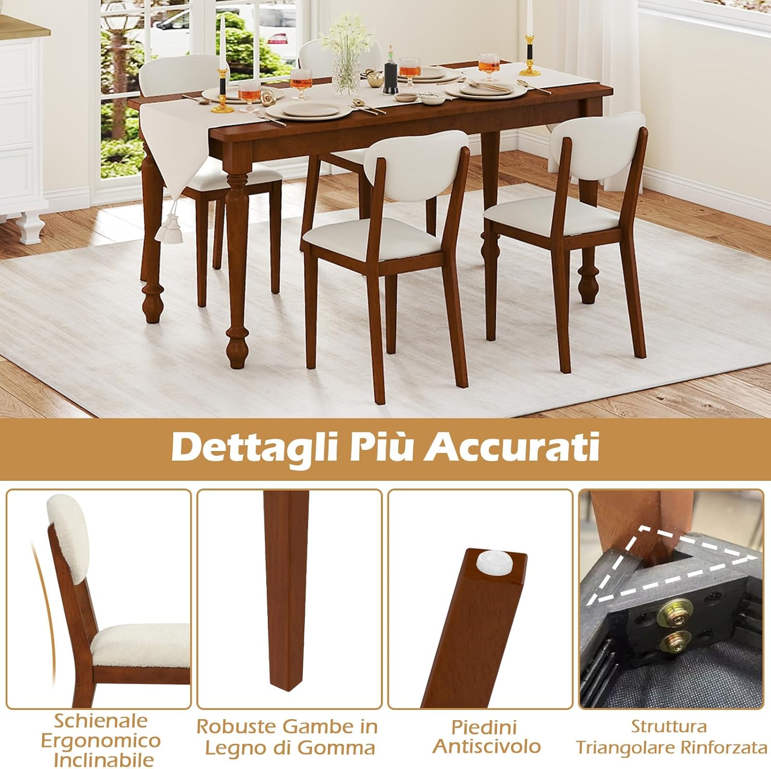 Set da 2 Sedie da Pranzo, Sedie Moderne Senza Braccioli con Gambe in Legno di Gomma, Seduta e Schienale Imbottiti, per Soggiorno, Sala da Pranzo e Ristorante, Portata 180 kg